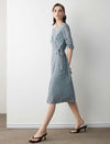 Short Sleeve V-Neck Printed Waist-Cinched Dress