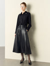 A-Line PU Leather Midi Skirt