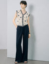 Embroidered Open‑work Knit Vest Cardigan