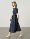 Navy Blue Polka Dot Wrap Midi Dress