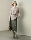 100% Wool Asymmetric Hem Rib Knit Sweater