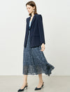 Blue Checkered Chiffon Midi Skirt