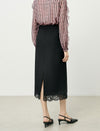 High Waist Lace Hem Back Slit Midi Pencil Skirt