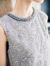 Beaded Neck 3D Floral Sleeveless Shift Dress