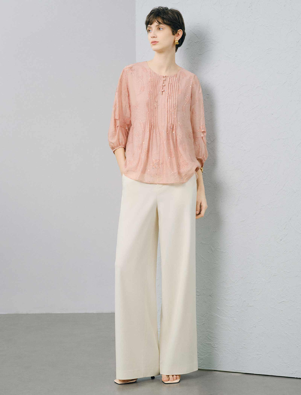 Dusty Pink Floral Embroidered Blouse