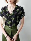 V-Neck Floral Silk Shirt