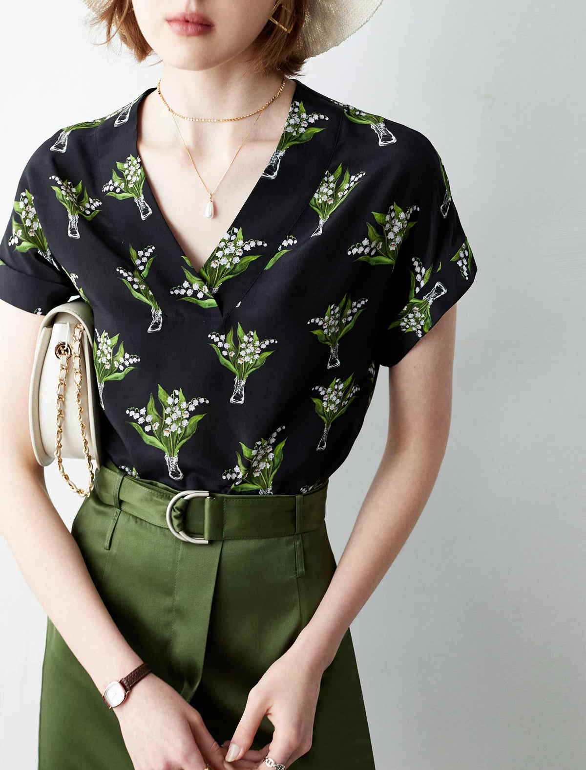 V-Neck Floral Silk Shirt