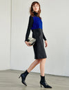 100% Wool Colorblock Crewneck Sleeveless Dress