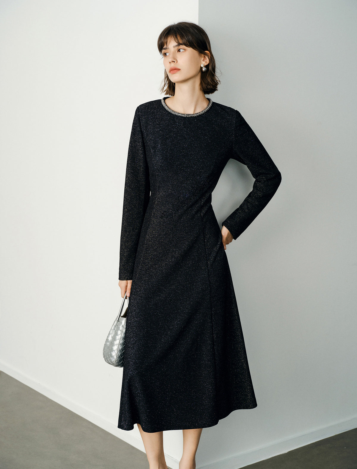 Chain Neckline Sparkle Midi Dress