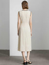 Contrast Trim Button-Front Midi Dress
