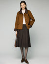 Wool Contrast-Collar Button-Front Cropped Jacket
