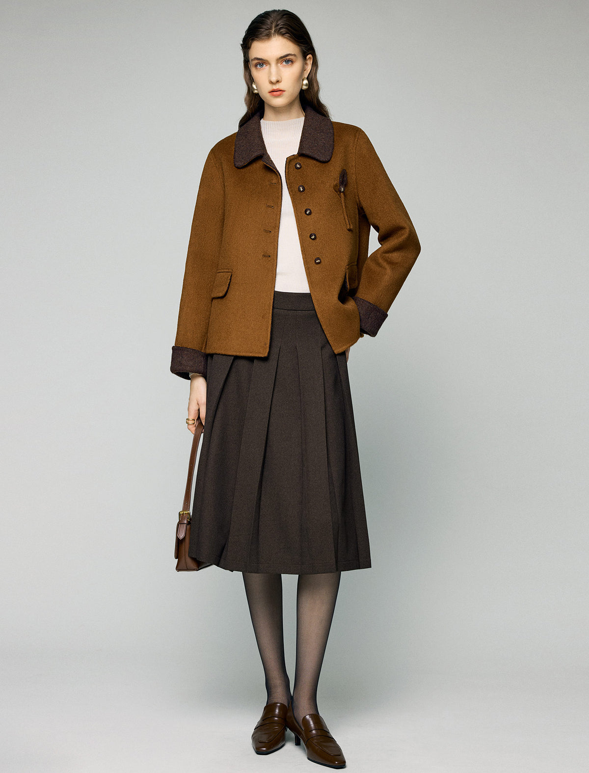 Wool Contrast-Collar Button-Front Cropped Jacket