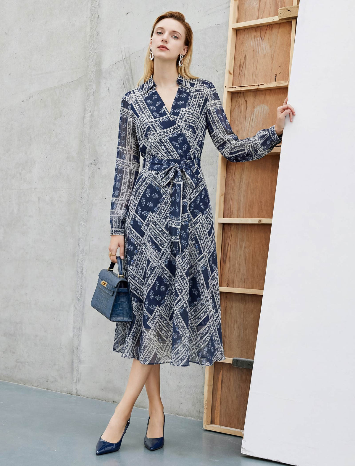Navy Matisse Trellis Print Wrap Midi Dress