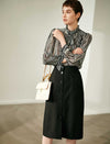 Black Button-Front Midi Pencil Skirt