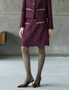 Burgundy Tweed Wool-Blend Mini Skirt