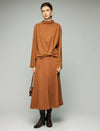 Wool Blend Twist-Front Mock-Neck Relaxed Top