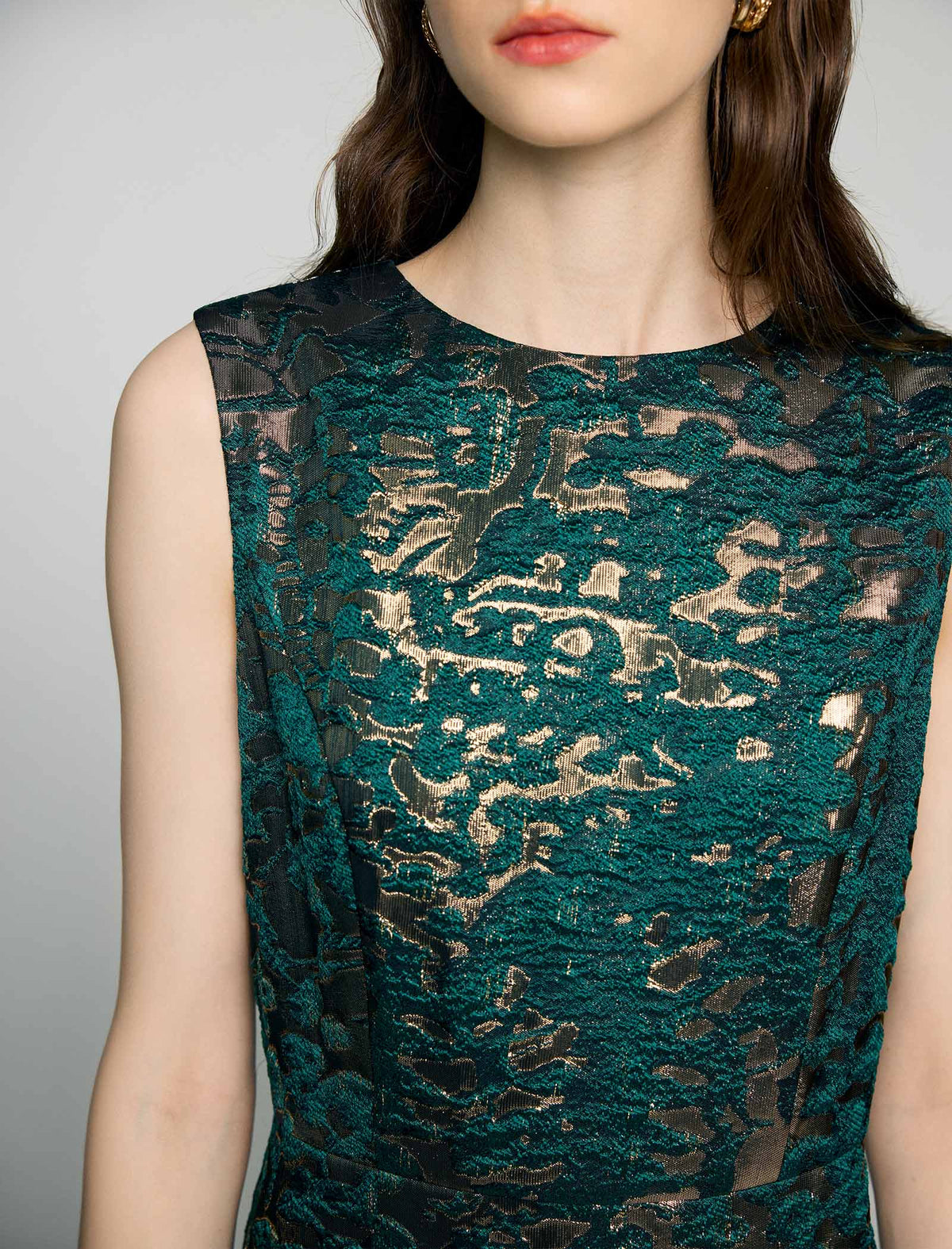 Jacquard Crewneck Sleeveless A-Line Midi Dress