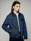 Contrast-Trim Collared Zip-Front Quilted Cropped Jacket