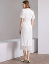 Lace Floral V-Neck Puff Sleeve Midi Dress