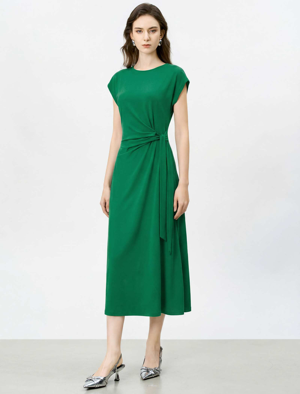 Green Knot-Waist Midi Dress