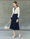 Navy Pleated High Waist Swing A-Line Skirt