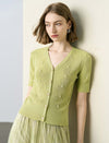 Light Green Pearl-Embellished Short Sleeve Cardigan