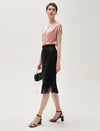 Floral Lace Tulle Hem Midi Skirt
