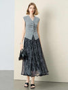 Black Paisley Print Pleated Maxi Skirt