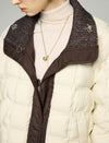 Textured-Trim Contrast-Collar Button-Front Puffer Jacket