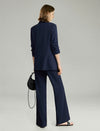 Navy Pinstripe Ruched Sleeves Blazer