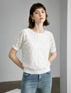 Butterfly Lace Round Neck Short Sleeve Top