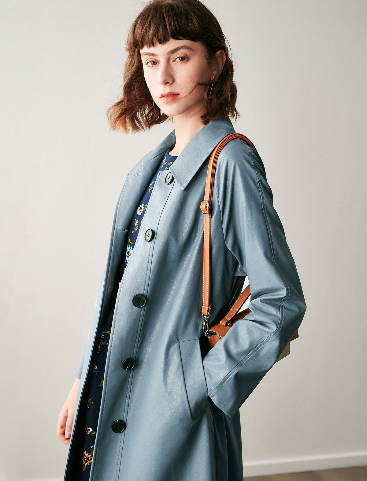 Collared Button-Front Belted Trench Coat