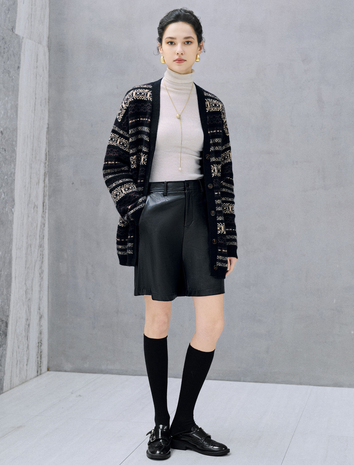 Wool Blend Fair Isle V-Neck Pocket Cardigan