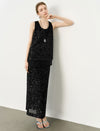 High-Waisted Sequin Column Midi Skirt