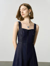 Denim Square Neck Midi Dress