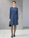 Braided-Trim Crewneck Long Sleeve A-Line Pocket Dress
