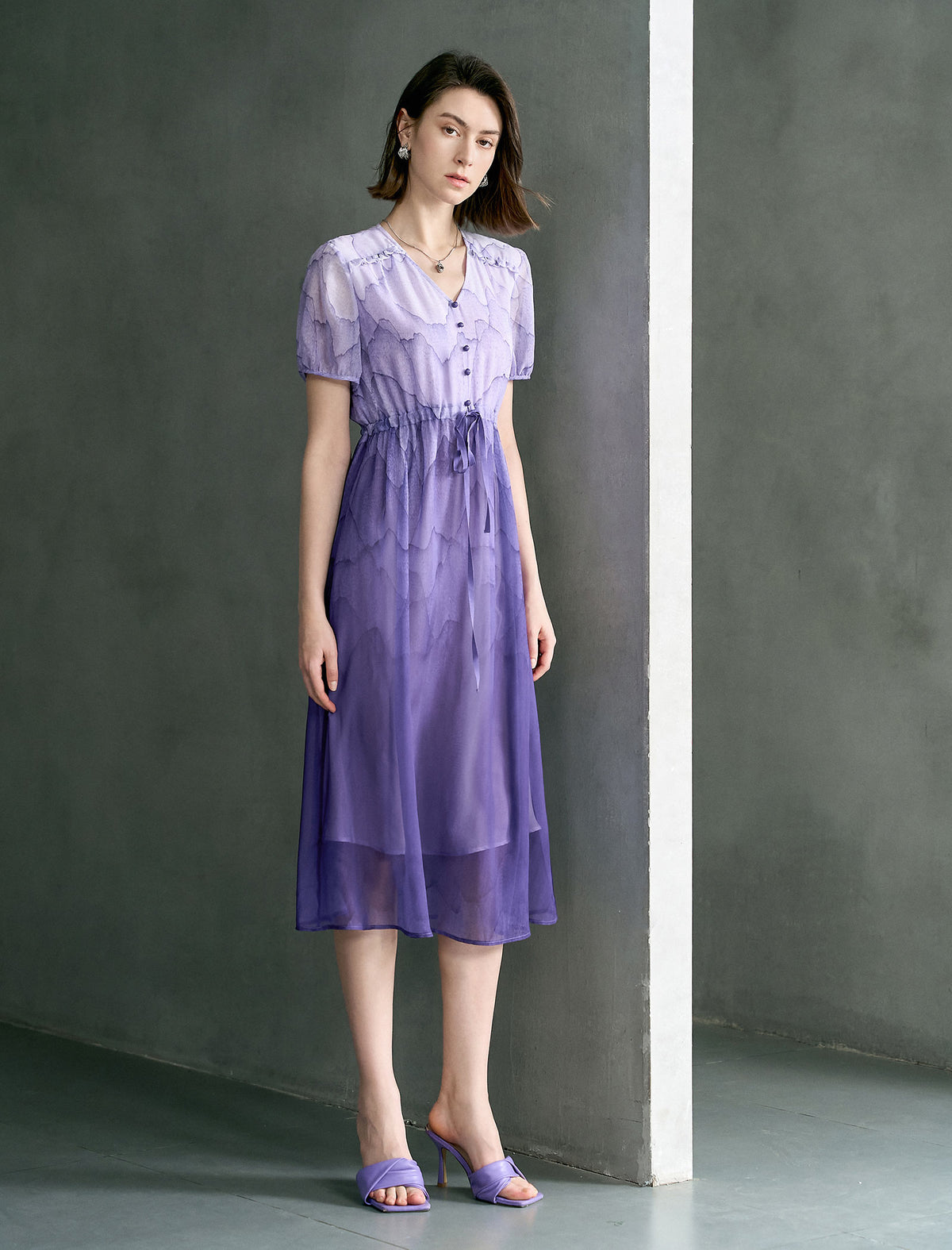 Purple Ombre Chiffon Midi Dress