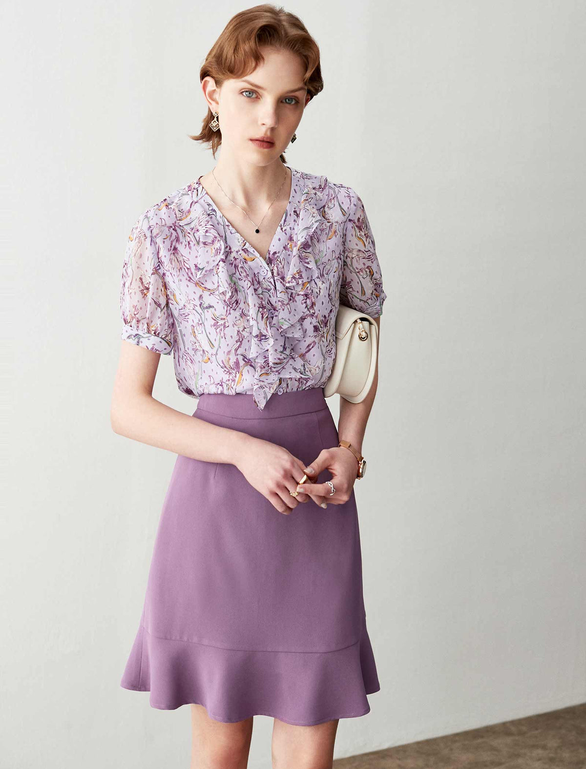 Short Sleeve Floral Chiffon Top