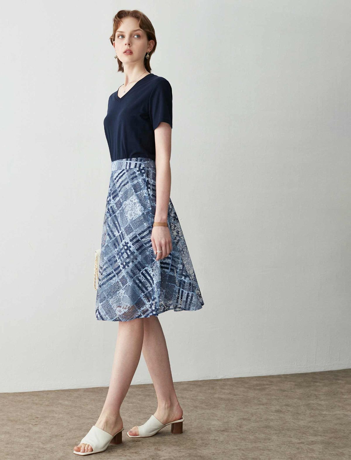 Plaid Lace A-Line Skirt