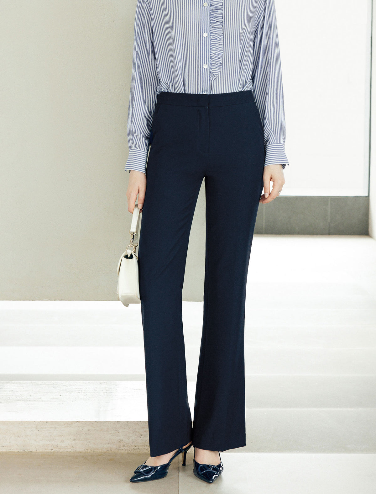 High‑Waist Micro‑Flare Suit Trousers