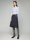 Wrap-Front Button High-Waist A-Line Midi Skirt