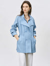 Light Blue Drawstring Waist Double Breasted Mid Length Trench Jacket