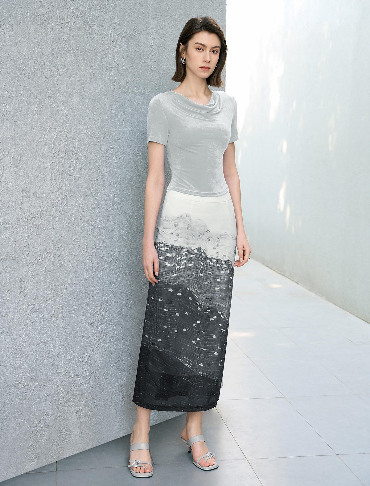 Ocean Breeze High-Waist Midi Skirt