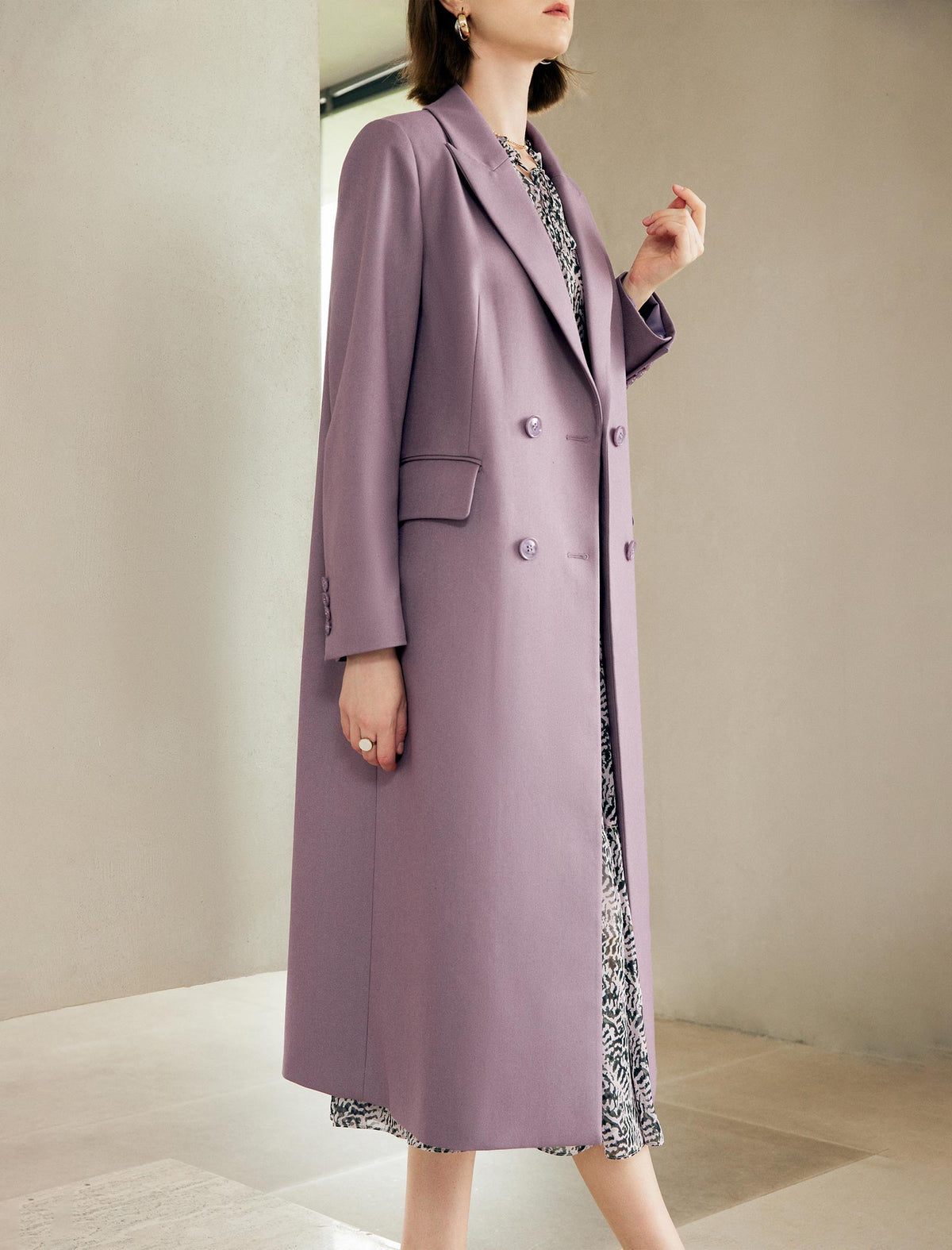 Double Breasted Long Coat with Notched Lapels