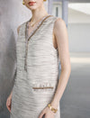 Beige textured sleeveless button front midi dress