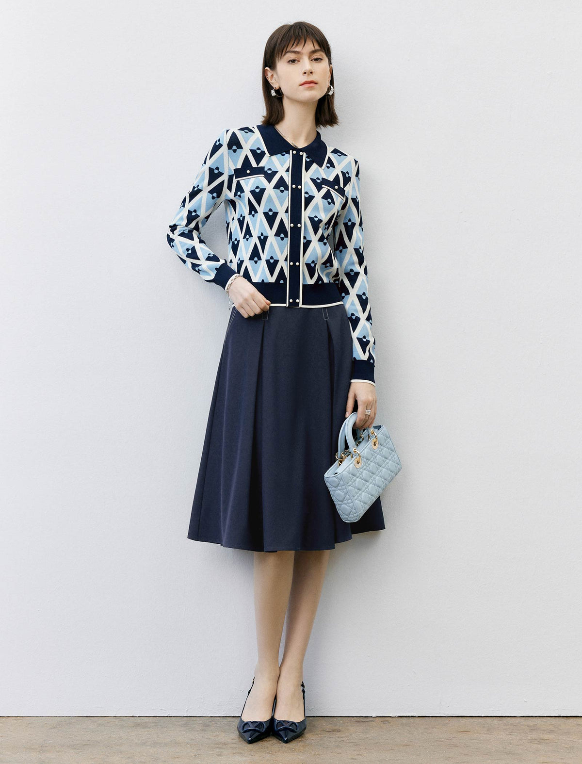 Vintage Pleated A‑Line Midi Skirt