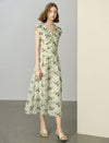 Floral Print Flutter-Sleeve Wrap Midi Dress