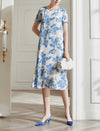 Elegant Floral Silk Dress with Cinched Waist