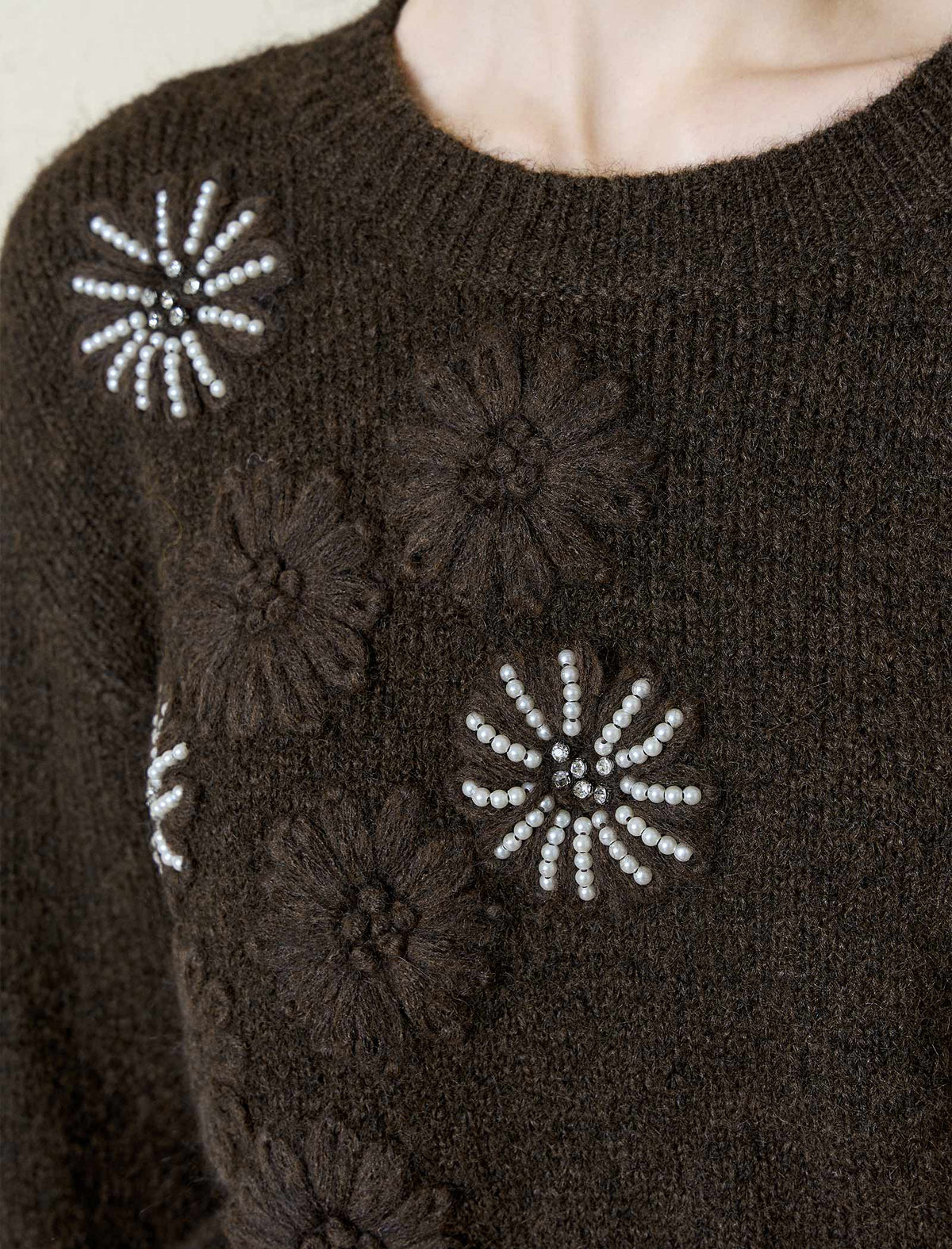 Firework Beading Flower Knit Wool-Blend Sweater