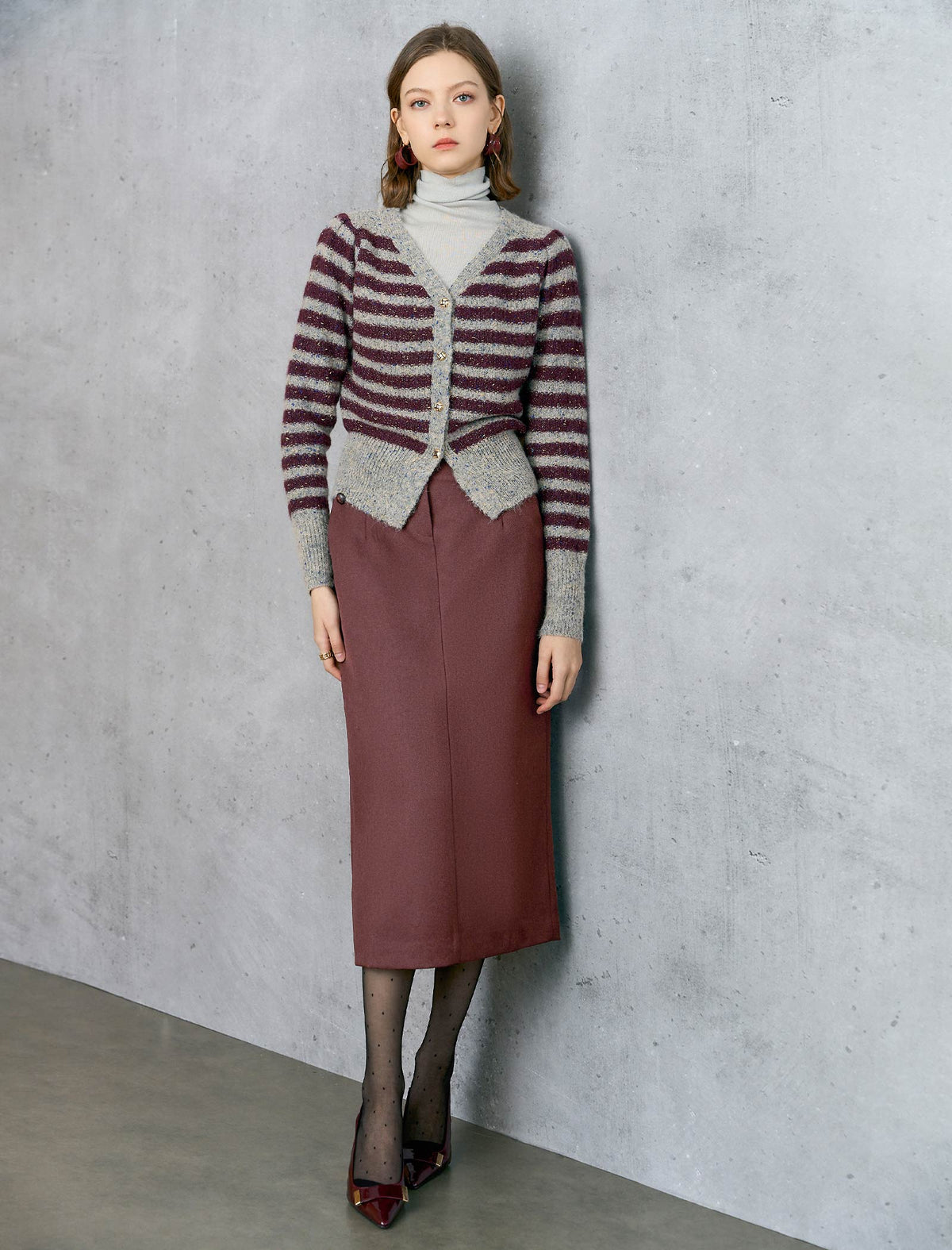 Straight Midi Skirt with Button Detail